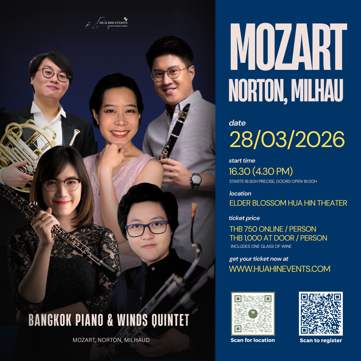 Bangkok Piano & Winds Quintet: Mozart, Norton and Milhaud